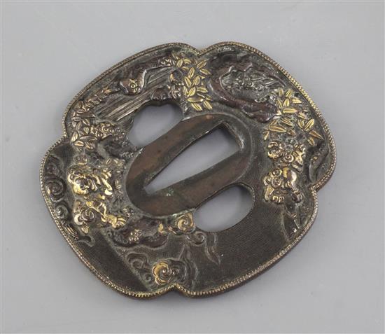 A Japanese parcel gilt bronze tsuba, 19th century, 7.2cm